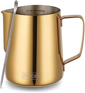 Milk Frothing Pitcher, 32oz Espresso Steaming Pitchers Stainless Steel Cappuccino Coffee Machine Accessories Barista Tools Steam Froth Pitchers Milk Jug Cup with Decorating Pen Latte Art, Gold
