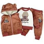 Bold N Elegant Cute Cartoon Bear Graphics Winter Warm Sweatshirt Hood Jacket and Jogger Pant 3 Pc Layering Clothing Set for Infant Toddler Kids (Pink-HoneyBee, 12 Months-18 Months)