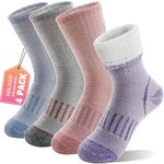 Anlisim Kids Merino Wool Hiking Socks Boys Girls Thermal Winter Warm Boot Thick Snowboarding Socks 4 Pairs for Teen Gifts Stocking Fillers(Purple/Pink/Grey/Blue,8-12 Years)