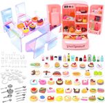 Dollhouse Refrigerator Mini Fridge Table Dining Food Set Kitchen Furniture Miniatures Party Fruits Juice Milk Desserts Drink Cake Pretend Play Game for Children