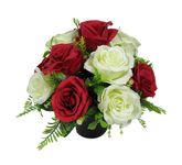 Red and Ivory Large Open Rose Grave Flower Arrangement in Grave pot, 27cm (Red)