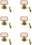 Susenya Four Leaf Clover Shape Cabinet Knobs,6-Pack, Dresser Knobs Brass Resin Single Hole Cabinet Knobs 1.1" Width Shell White