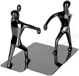 Fashion Creative Shiny Kung Fu Man Stainless Steel Metal Bookends Book End for Home Office Library School Study Decoration Gift (Black)