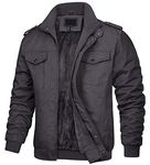 KEFITEVD Men's Winter Warm Fleeced Cargo Jacket Windproof Bomber Work Jackets Autumn Coat, 150 Dark Grey, XL