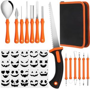 MorningRo 34 PCS Halloween Pumpkin Carving Kit, 13 PCS Professional Heavy Duty Stainless Steel Double Side Pumpkin Carving Tool with Pumpkin Carving Knife and 20 Pumpkin Stencils for Kids Adults