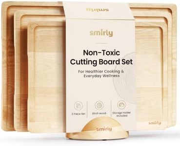 SMIRLY Wood Cutting Boards for Kitchen Wooden Chopping Board Set Reversible with Deep Juice Grooves Grip Handles, Large Charcuterie Tray for Home Kitchen, Natural Birch, 3Pcs with Holder