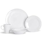 Argon Tableware 16 Piece Dinnerware Set for 4 - White Dinner Plates, Side Plates, Bowls & Latte Mugs