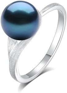 BAMIKI Womens Pearl Ring 925 Sterling Silver 18K Gold Plated Genuine Freshwater Pearl Ring Adjustable, Pearl