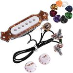 JOINSI 1 sets Pre-wired 6-string Cigar Box Guitar Pickup Soundhole Harness with Picks, Volume & Tone for Electric Guitar (Brown)