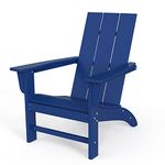 Modern Adirondack Chair Wood Texture, Poly Lumber Patio Chairs, Pre-Assembled Weather Resistant Outdoor Chairs for Pool, Deck, Backyard, Garden, Fire Pit Seating, Navy Blue