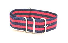 22mm Stech Nylon Nato Zulu Strap For Watch 5 Rings 25cms Lenght (Dark Blue & Red)