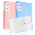 60 Pocket Presentation Book with Clear Sleeves 2 Pcs Binder with Plastic Sleeves A4 Biupky Portfolio Book Folder with Sheet Protectors Display 120 Pages for Document, Kids Artwork, Diamond Painting