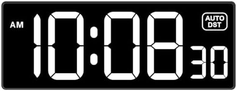 Soobest LED Digital Wall Clock with Seconds, Electric Clock Plug Auto DST Dimmer LED Large Display 10 Inches (White)