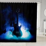 Guitar Bath Curtain Rock Music Themed Bathroom Shower Curtain Set Chic Blue Musical Pattern Shower Curtain for Bathtubs Adults Guitar Instruments Print Waterproof Curtains Soft Stalls Decor 72"x72"