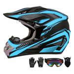 Motocross Helmet,Youth & Kids ATV Dirt Bike Motorcycle Helmet,BMX 4-Wheeler Off-Road Mountain Bike Helmet,DOT Certified,W/Gloves Goggles Mask 4-Piece Set(Small, Light Blue)
