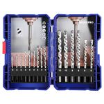 WORKPRO 15 Pieces Masonry Drill Bit Set with Case, Hammer Drill Bit Set, Carbide Tip Drill Bits for Concrete/Glass/Brick/Plastic/Cement/Tile