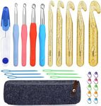 27 Pcs Crochet Hook Set Huge Crochet Hooks Huge Crochet Needles with Ergonomic Crochet Hooks Stitch Markers Sewing Needles Crochet Needle Case Yarn Scissors for Giant Chunky Yarn Carpet Scarf Bulky Wool Roving Weaving