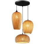 GCQ Bamboo Light Fixtures, 3 Headlights E26 E27 Retro Rustic Bamboo Wicker Rattan Chandelier Ceiling Hanging Light for Living Room Bedroom Farmhouse Restaurant Cafe Teahouse Bar Dining Room Club