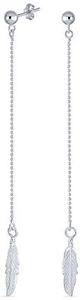 Boucles D'Oreilles Boho Minimaliste Longue Chaîne De Perles Feuille Pendentifs Western Bijoux Pour Femmes Ados .925 Argent Sterling
