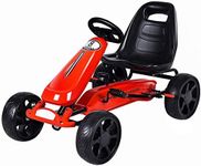 Costzon Kids Go Kart, 4 Wheel Powered Ride On Toy, Kids' Pedal Cars for Outdoor, Racer Pedal Car with Clutch, Brake, EVA Rubber Tires, Adjustable Seat (Red)