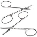 ONTAKI 2 Pack Nail, Facial Grooming & Nose Hair Scissors - 1 Curved Blade Tip & 1 Safety Blunt Rounded Tip - Perfect Facial Set for Trimming Moustache, Beard, Nose, Ears, Eyebrow (Silver)