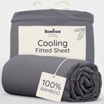 Bambaw 140x200 Fitted Sheet Bamboo, Deep Pockets 35cm, Luxury Hotel Bedding,100% Bamboo Sheets Double, Temperature Control, Hypoallergenic Bedheets, Soft Fitted Bed Sheets Double 140x200 cm (Charcoal)