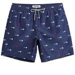 MaaMgic Mens Short Swim Trunks Quick Dry Swimming Shorts Print Bathing Suits with Mesh Lining,Navy Fish Bone,Medium