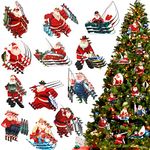 36 Pieces Christmas Santa Claus Ornaments Wooden Fishing Santa Ornament Hanging Fly Fishing Gifts Boat Christmas Ornament with Ropes for Christmas Tree Door Window Mantel Fireplace Party Decor