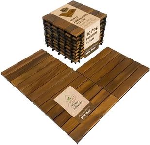 10 pcs Acacia Wood 12x12in Interlocking 6-Slat Deck Tiles - Weatherproof Patio Flooring Outdoor - Patio Tiles Outdoor Interlocking for Balcony, Backyard, Garden & Poolside, All Weather Use