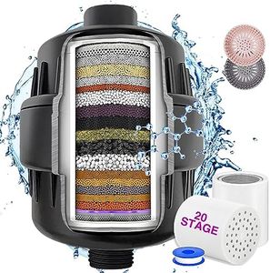 20 Stage Shower Head Filter for Hard Water - High Output Water Softener With 2 Replaceable Cartridges - Reduces Chlorine, Dry Skin, Itchy Scalp - Black