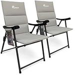 SUNMER Padded Folding Garden Chairs Set of 2 with Side Pocket, Holds up to 120kg, Lightweight 4kg per Chair, Outdoor Seat for Camping, Fishing, Relaxing - Grey