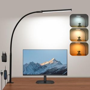 LIBORA Lampe de Bureau LED, 3 Modes de Couleur 10 Niveaux de Luminosité lampe bureau avec Pince, 360 ° réglable col de cygne flexible lampe de table， Lampe de Lecture（Noir）