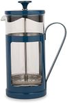 La Cafetière Monaco - French Press | Stainless Steel & Borosilicate Glass | Fine Mesh Filter | Glass Windows | Spare Filter Included | Coffee Maker - With Box Perfect for Present | 8 Cup 1L | Blue