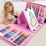 XDISHYN 208 PCS Art Supplies, BRAND Drawing Kit for Kids Adults Art Set with Double Sided Trifold Easel, Oil Pastels, Crayons(Pink)