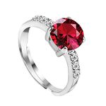 CLARA 925 Sterling Silver Blood Red Eye Ring with Adjustable Band | Rhodium Plated, Swiss Zirconia | Gift for Women & Girls