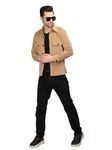 CHKOKKO Men Winter Shacket Stylish Flannel Plaid Jacket Shirt Camel L