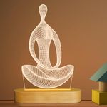 Yoga Lamp LED 3D Art Night Light for Girls Women Meditation Lovers Birthday Gifts,USB Power Warm Color Wood Base Table Lamps