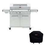 CosmoGrill 8 Burner Stainless Steel Yamara 6+2 Gas BBQ, Viewing Glass, 6 Main Burners, 1 Ceramic Sear Burner, 1 Back Burner, Cast Iron Grills & Bamboo Storage (Silver with Cover)