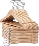 Homeshopa Wooden Coat Hangers, 5 Pack 360° Swivel Hook, Non Slip Trouser Bar & Shoulder Notches, Natural Smooth Finish Clothes Hangers, Wardrobe Space Saving Hangers for Jacket Suit Camisole Pant