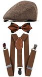 RR DESIGN Brown Suspender and Diamond Neck Bow Tie Set with Irish/Golf Flat cap for Men-Brown-brown