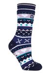 HEAT HOLDERS - Ladies Soul Warming Thick Cosy Fairisle Nordic Winter Non Slip Thermal Slipper Socks with Grippers (4-8 uk, Navy/Purple (Soul))