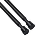 TYRON 2Pcs Black Tension Rod 18 to 28 Inch, Adjustable Small Tension Curtain Rod, Spring Loaded Curtain Rods for Window No Drill