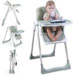 Sunchildor 3 in 1 Baby High Chair with Wheels, Adjustable 5 Point Harness, Tray, Foot Rest, Backrest and Seat Height, Foldable High Chair for Toddlers, Green