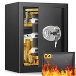 42L Large Fireproof Safe Box with Waterproof Fireproof Bag, Anti-Theft Home Safe with LCD Keypad Key and Removable Shelf, Digital Money Safe for Pistol Money Medicine Important ID Documents