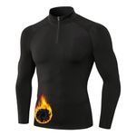 Sillictor Thermal Tops for Men Long Sleeve 1/4 Fleece Lined UPF 50+ Ski Cycling Running Base Layer Mens Compression Tops Moisture Wicking Football Training Golf Hiking Sports T Shirts,1517 Black L