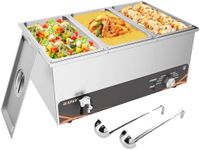 DULNICE Commercial Food Warmer, 3 Pan 25QT Bain Marie Stainless Steel Electric Food Warmers, 1500W Buffet Warmer Soup Warmer with Temperature Control, Tap, Soup Spoon, for Catering Parties Restaurants