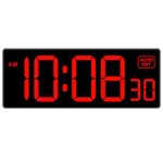 Soobest LED Digital Wall Clock with Seconds, Electric Clock Plug Auto DST Dimmer Large Display 10 Inches (Red)