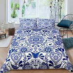 Royal Blue Paisley Comforter Cover Super King Love Floret Bedding Set Mandala Flower Bird Duvet Cover for Boys Girls Bedspread Cover 3pcs (1 Duvet Cover +2 Pillowcases)