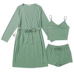 Ekouaer Womens Lounge Sets Sexy 3 Piece Outfits Pajamas Spaghetti Strap Cami Shorts Set with Open Front Cardigan (Green, L)