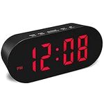 FAMICOZY Simple Easy to Use Digital Alarm Clock,Small Compact,Auto Dim at Night and 6 Manual Brightness adjustments,Mains Powered,Crescendo Alarm with Snooze,12/24hr,Black